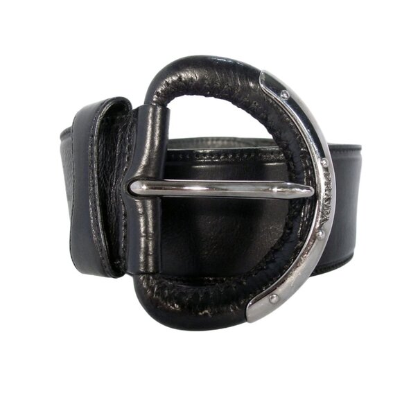 PRADA Wide Leather Belt #4258 Gunmetal Buckle Women's M/L 36/90 (32 - 36 in) - Picture 6 of 11